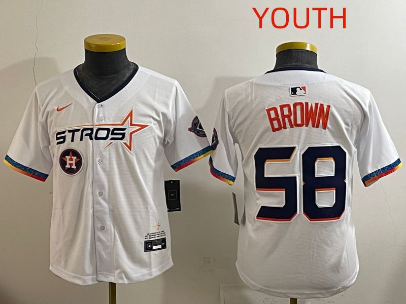 Youth Houston Astros #58 Brown White Fourth generation Joint Name 2025 Nike MLB Jersey style 1